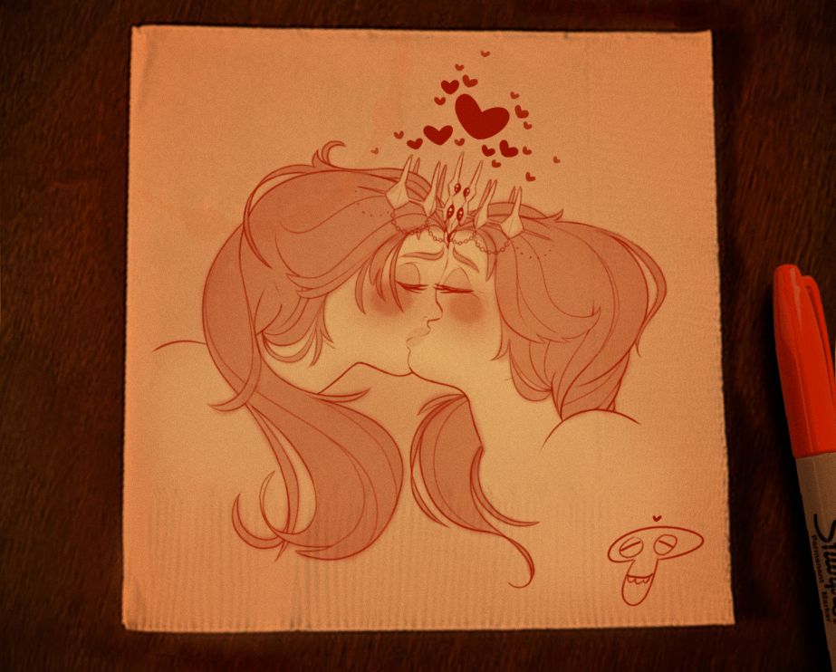 fast doodle of two queens kissing