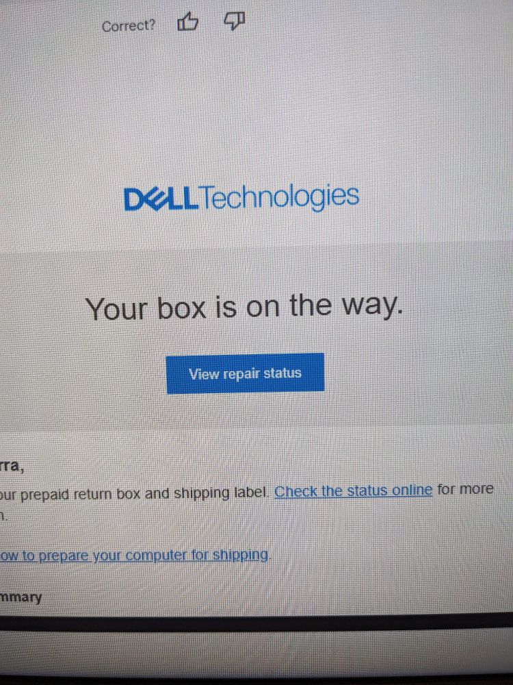 Picture of an email. Text reads "Your box is on the way."
