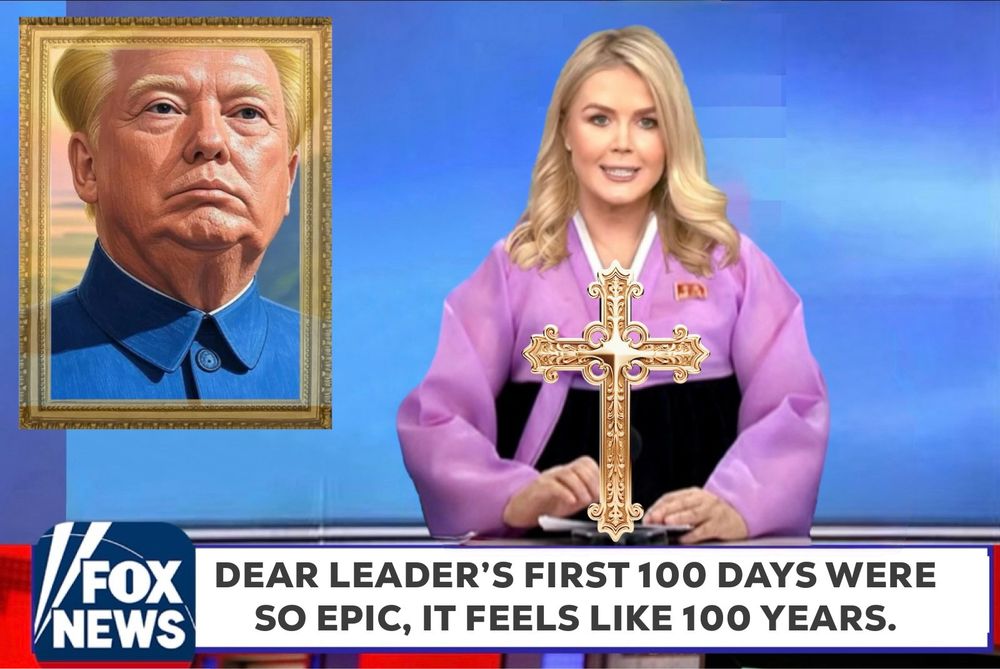 Meme of North Korean spokesperson praising the dear leader, but this time on Fox News and the spokesperson looks very similar to the White House spokes-liar
