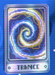 A Balatro card, named 'Trance', featuring a spiral pattern