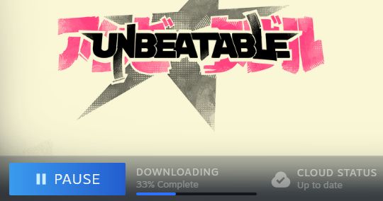a Steam screenshot showing the game 'Unbeatable' downloading, at 33% complete