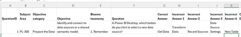 Excel spreadsheet with a single question