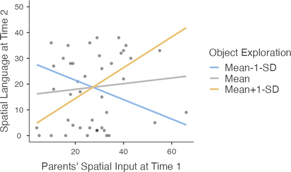 A figure represents the relation between the interaction term and spatial language at Time 2.