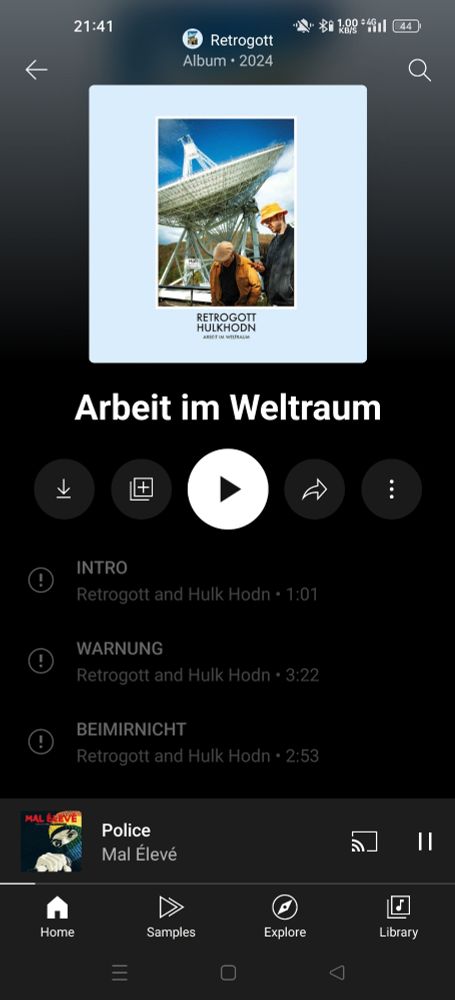 Screenshot vom Album, Alle Lieder sind ausgegraut