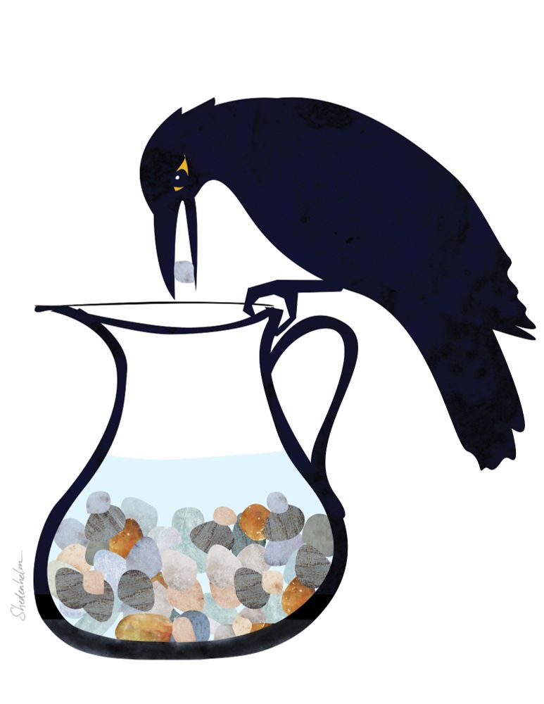 "The Crow and the Pitcher" illustration by Kendra Shedenhelm