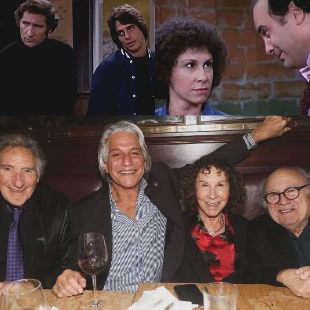 Judd Hirsch, Tony Danza, Rhea Perlman and Danny De Vito Taxi (1978-1983) then and now.