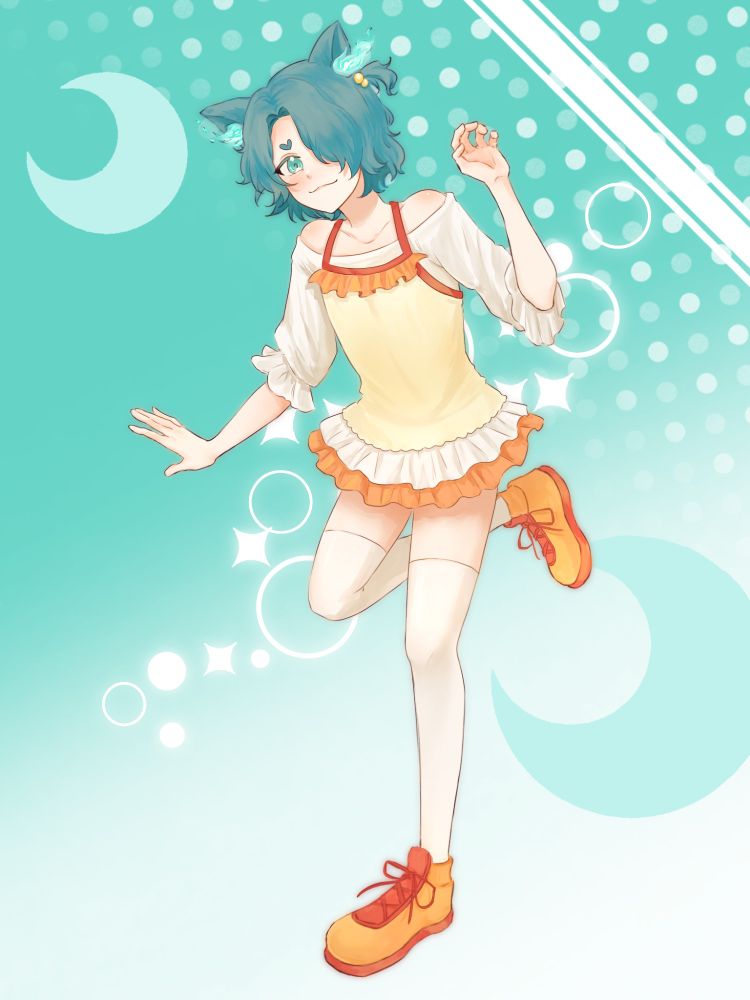 old school love live SIF card art of ghosty dressed as rin hoshizora in her orange and yellow training outfit