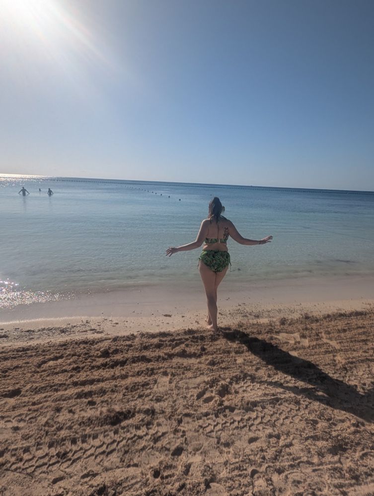 Me, walking into the Carribbean sea 