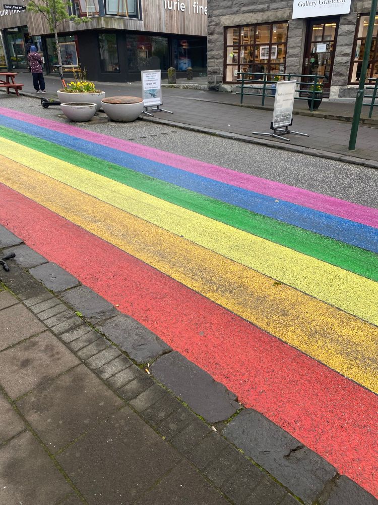 In Reykjavik. Rainbow on the sidewalk.