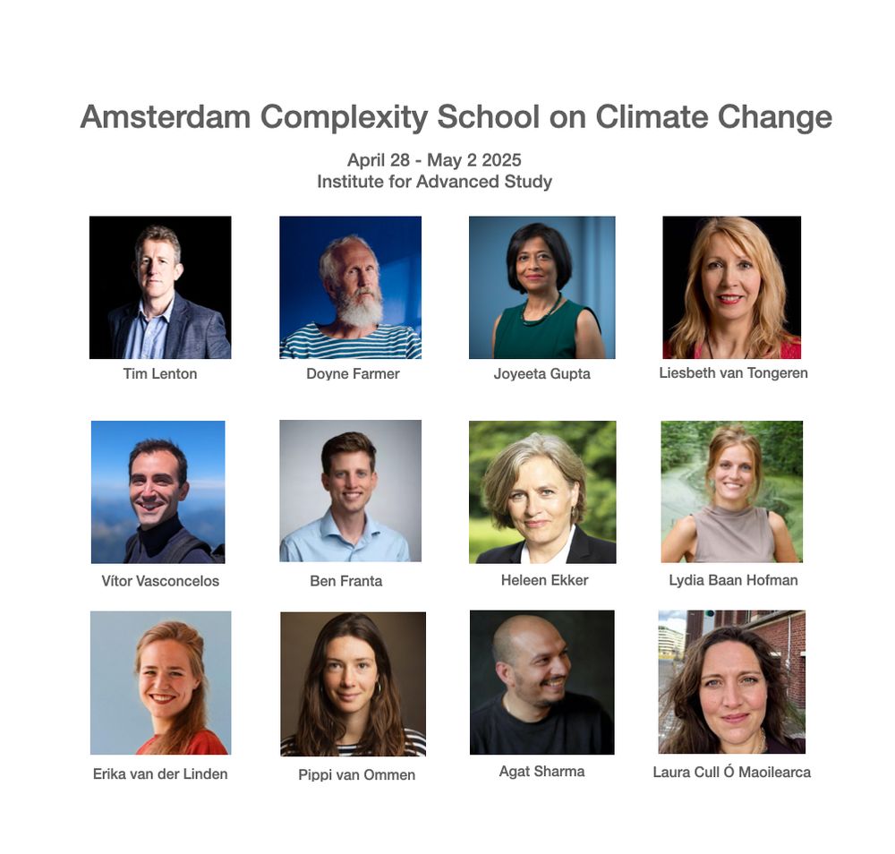 Line-up of our speakers: Tim Lenton, Doyne Farmer, Joyeeta Gupta, Liesbeth van Tongeren, Vitor Vasconcelos, Ben Franta, Heleen Ekker, Lydia Baan Hofman, Erika van der Linden, Pippi van Ommen, Agat Sharma, Laura Cull O Maoilearca