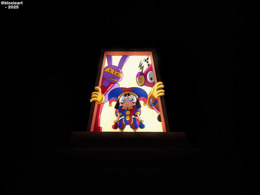 Pomni, Jax and Zooble looking down at the cellar from the door