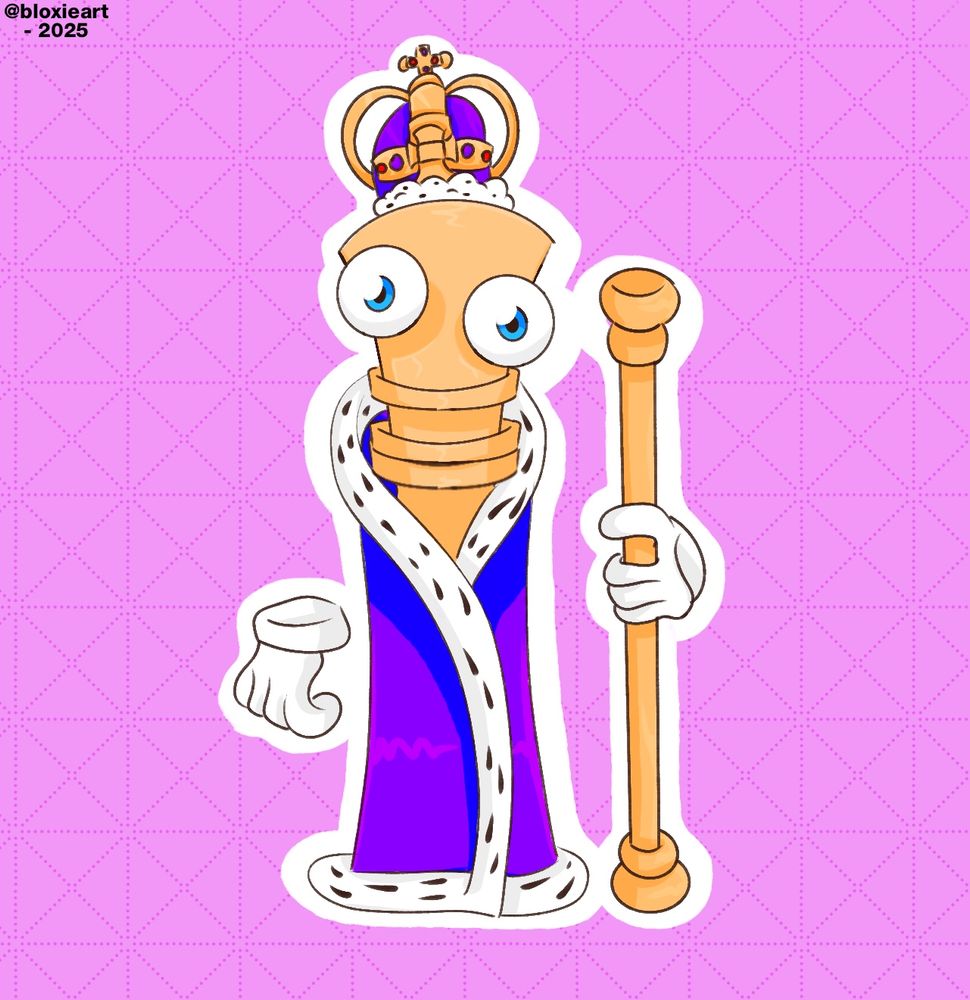 Kinger holding a royal staff and a wearing a royal crown behind a pink background