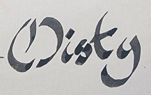 The name Misty written in dark grey ink, in a very rounded but fancy script