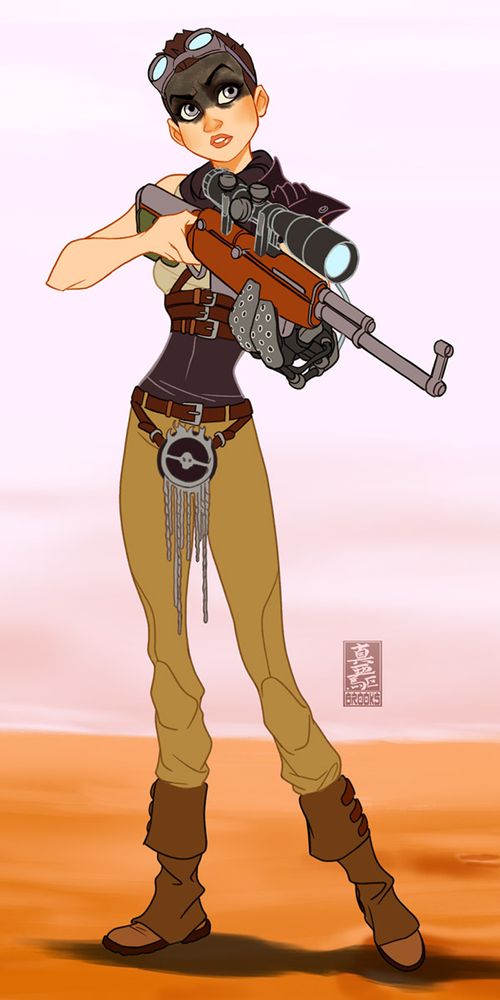 A drawing of Furiosa from the Mad Max saga drawn in an animated Disney style
