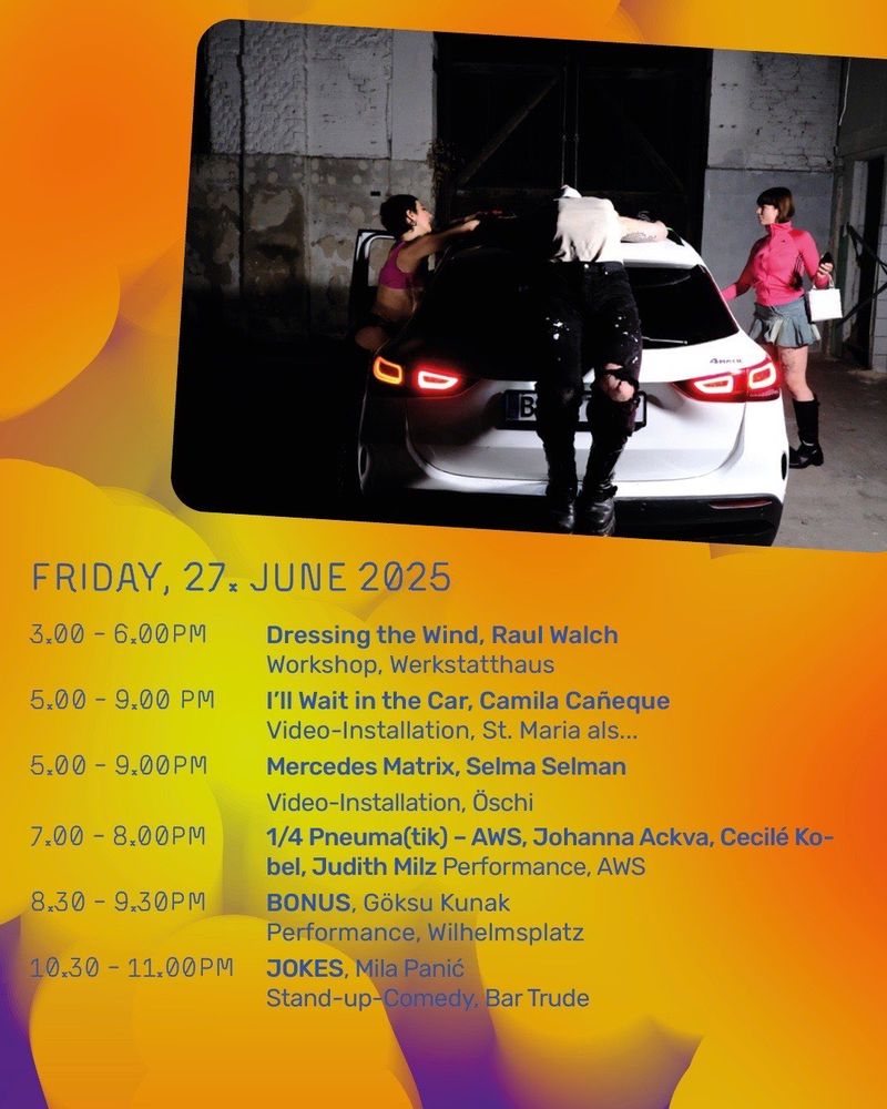 Ein Poster eines Autos mit Menschen auf der Rückseite.
