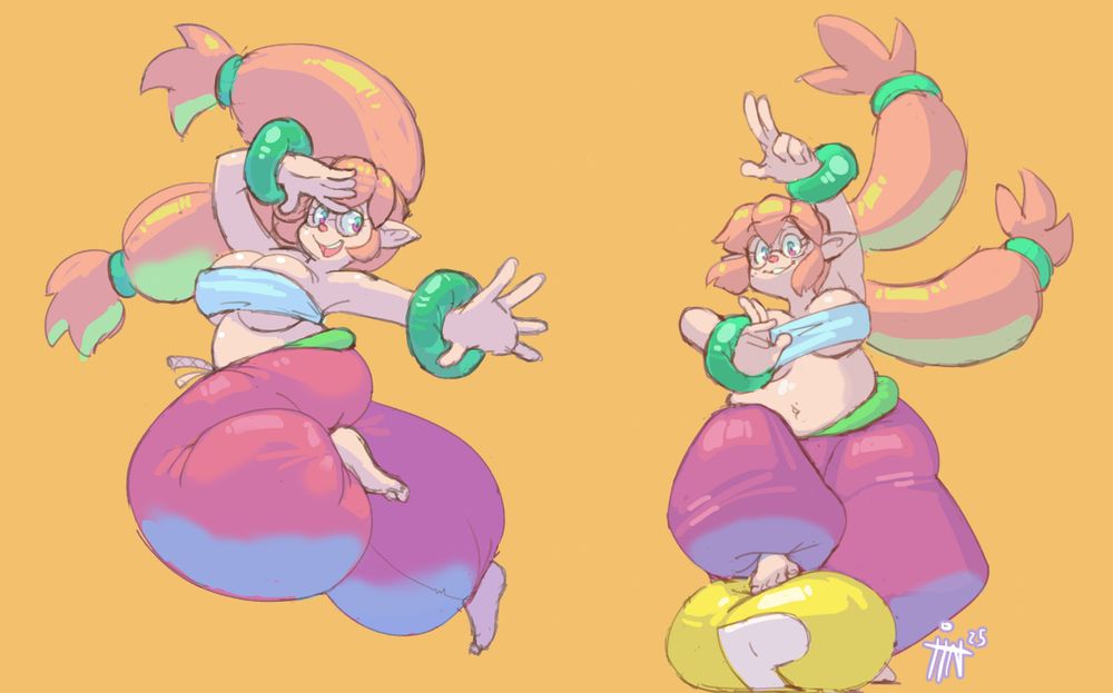 Po dances in her balloon pants and ends her routine with stepping on a P balloon 