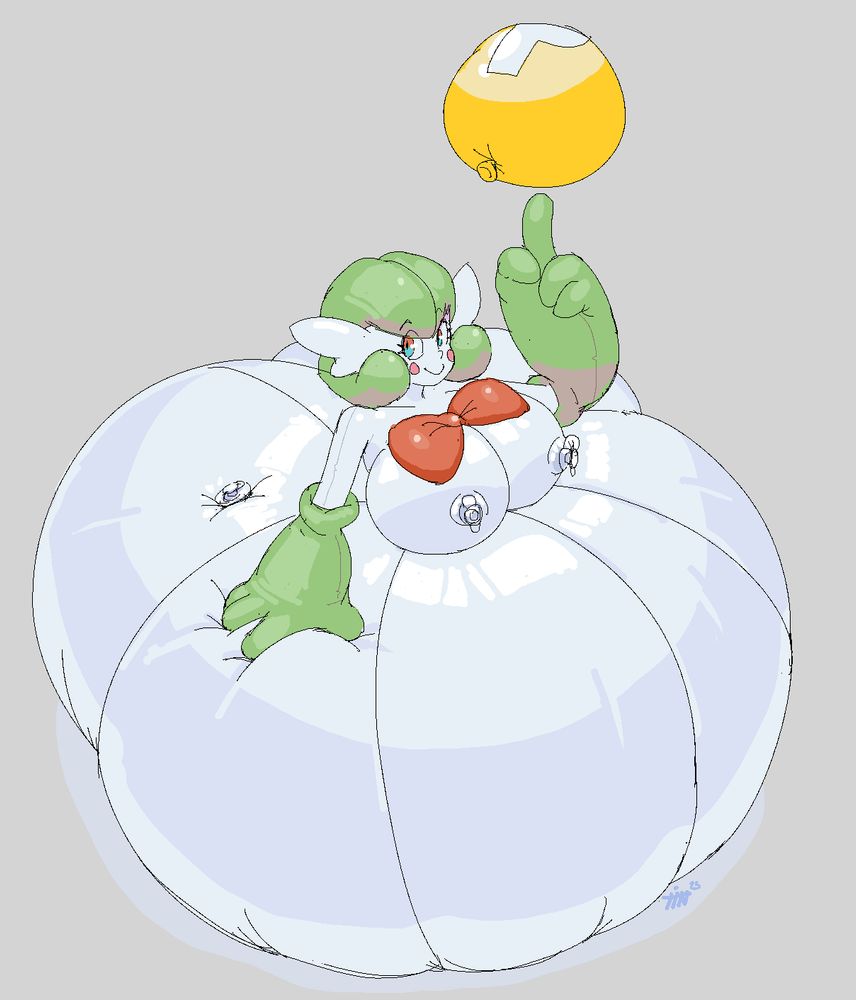 An inflatable Gardevoir is looking suspicious equipped with a P balloon