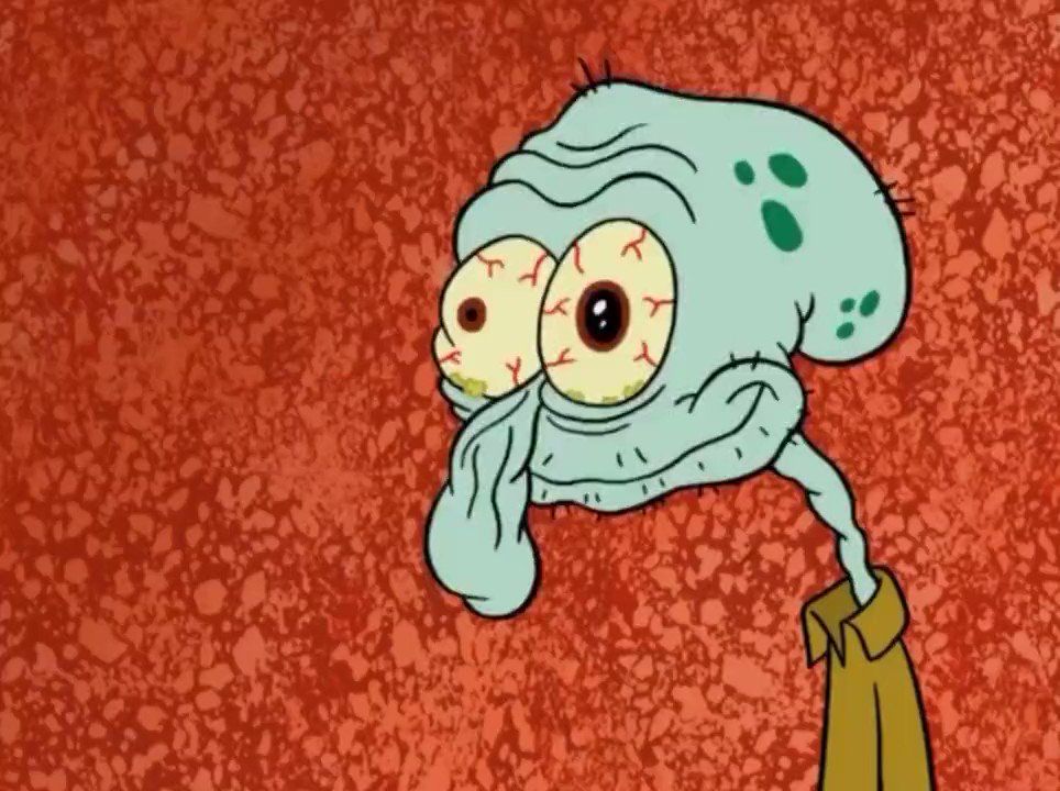 squidward from spongebob is shriveled up, crusty, and disgusting looking