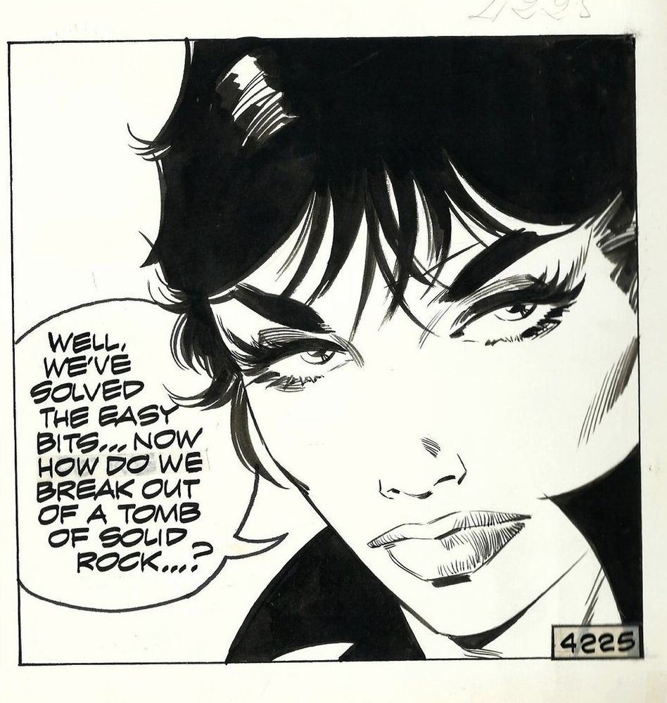 Enric Badia Romero original art for the 1977 Modesty Blaise series "The Junk Men" (#4225) via  href="https://www.catawiki.com/en/l/97017547-enric-badia-romero-1-original-page-modesty-blaise-strip-4225-1977