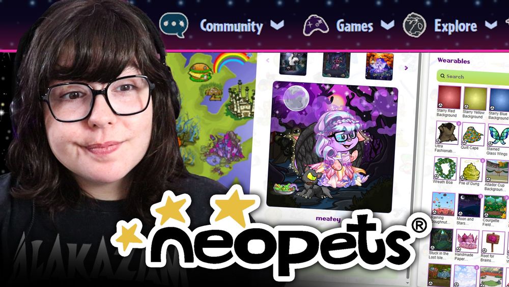Gryphi smiling over an image of Neopets.com