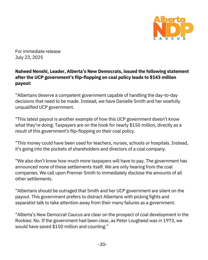 News release issued July 23. Go to albertandpcaucus.ca to read.
