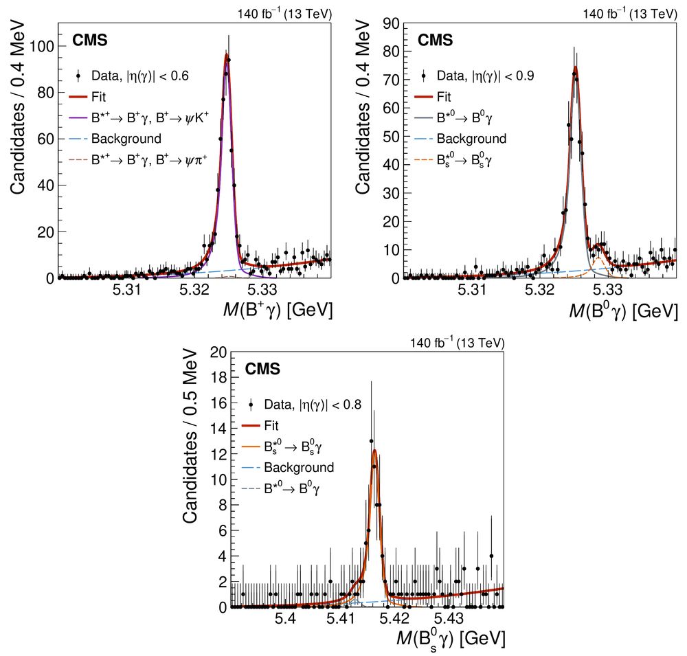 three peaks of a B meson plus a photon
