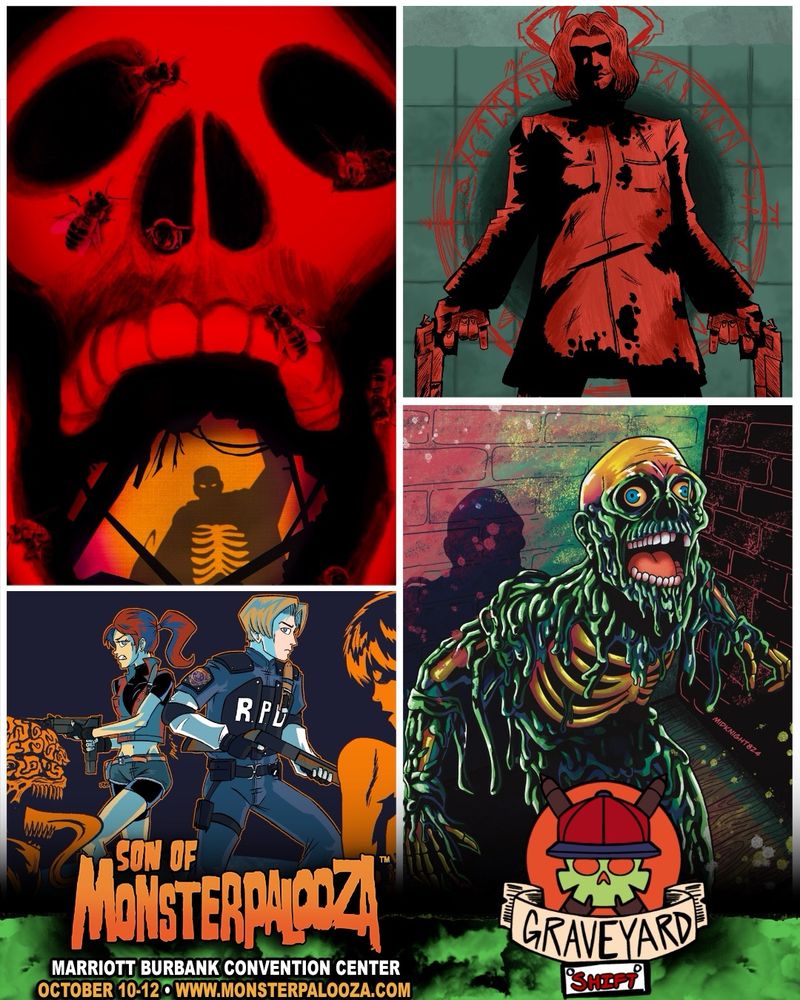 Our post promoting our vendor appearance at Son of Monsterpalooza in Burbank, California, from October 10-12. The post features our pieces of Candyman, Resident Evil 2, Silent Hill 4: The Room, and The Return of the Living Dead