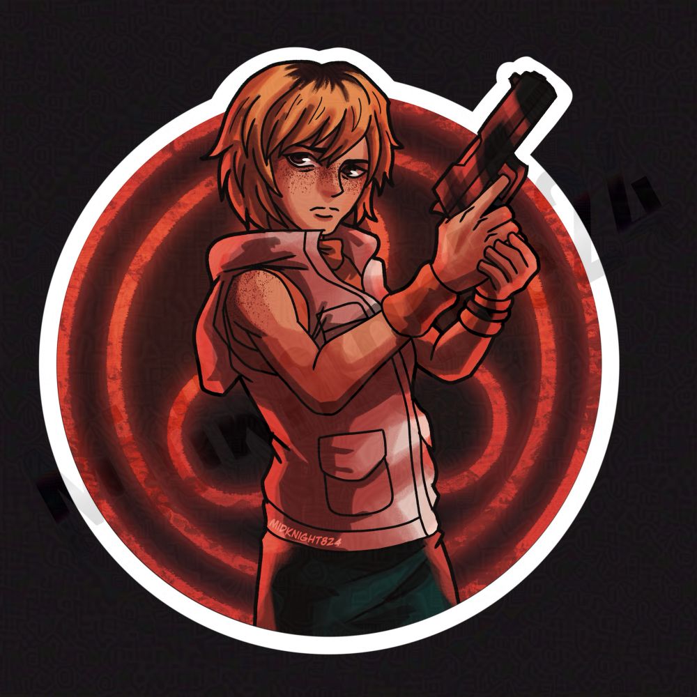 Artwork of Heather Mason with the Halo of the Sun in the background 
