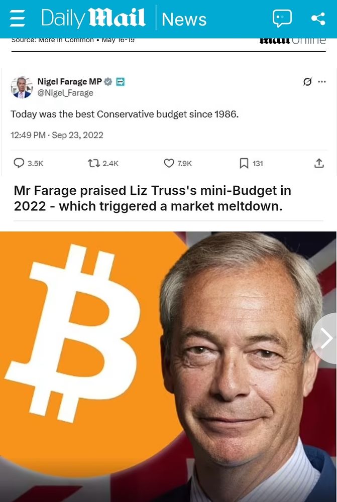 Mr Farage praised Liz Truss's mini-Budget in 2022 - which triggered a market meltdown.