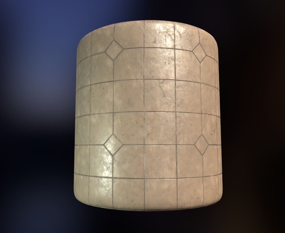 3D render of the same tiles but in a rounded cylinder.