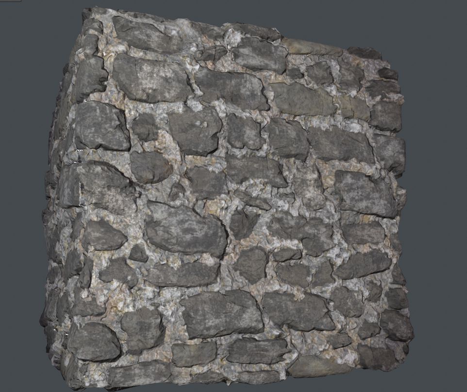 Rounded cube in Marmoset Renderer with the tiling rock texture mapped on. Height and base color details included, no real roughness variation yet though.