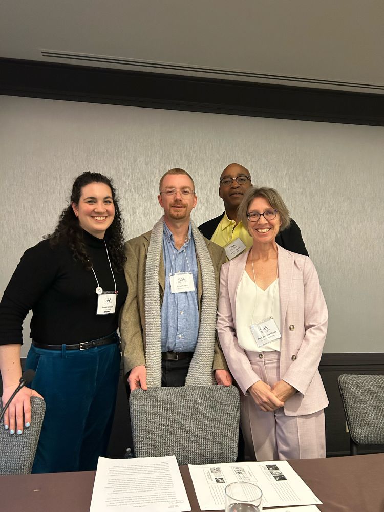 Me (Nora Williams), Pete Kirwan, Ray Proctor, and MJ Kidnie gathered together before our panel 
