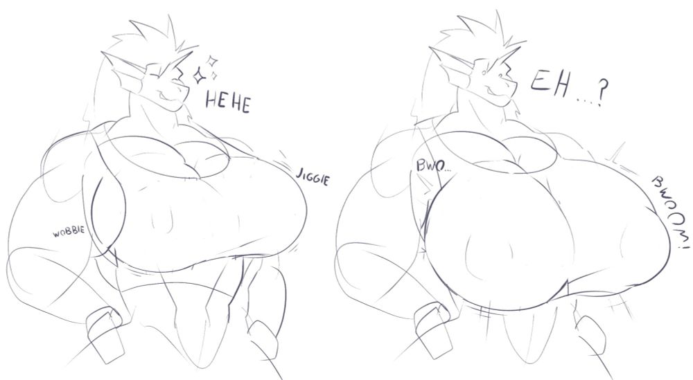 Zera want to show her muscles power and flex, but suddenly her boobs started to grow bigger >////>