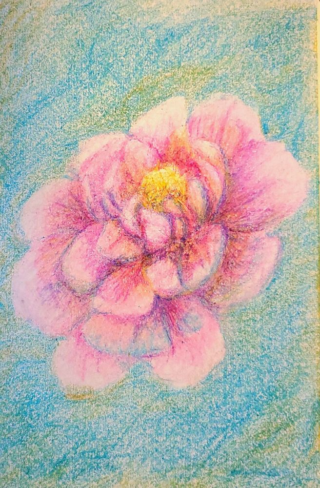 A pink and orange peony sits on a green and blue background. The entire piece was made using only 5 crayons.



(This piece is copywrite Ray Arames of The Dank Macabre and Inn Obscura. It is not to be used for training purposes. If this piece is found to be used within generative ai or training its algorithms, the license holder of the AI agrees to pay Ray Arames of The Dank Macabre and Inn Obscura royalties up to the price and value of, but not below half of its worth, the original piece and for each generated pieces that it was used as a separate payout as a consultation fee.)