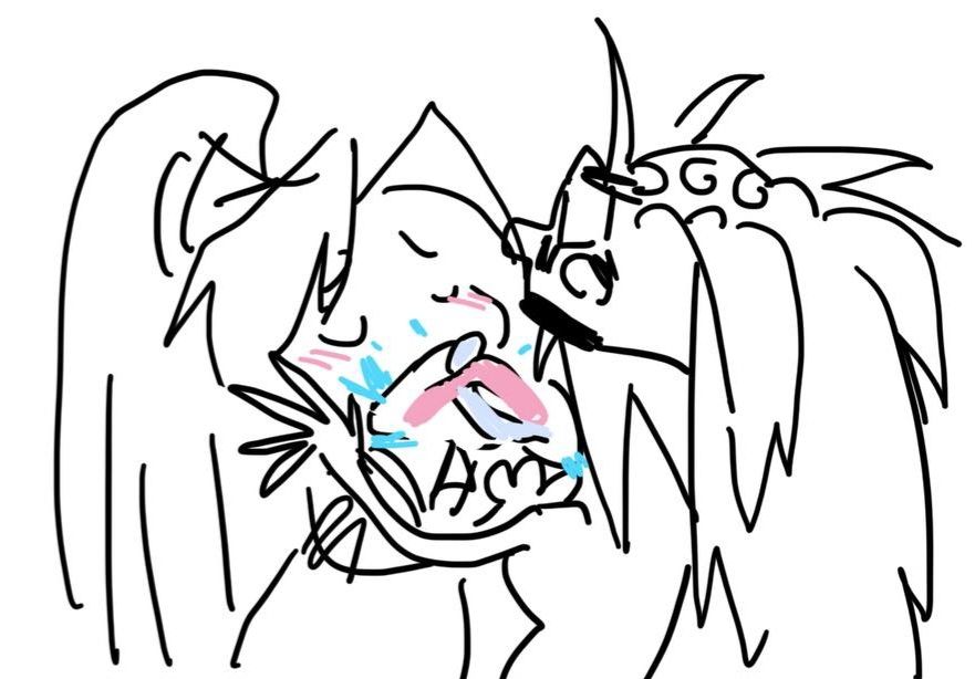 Epic painting of Lucrecia and Jenova making out sloppy style 