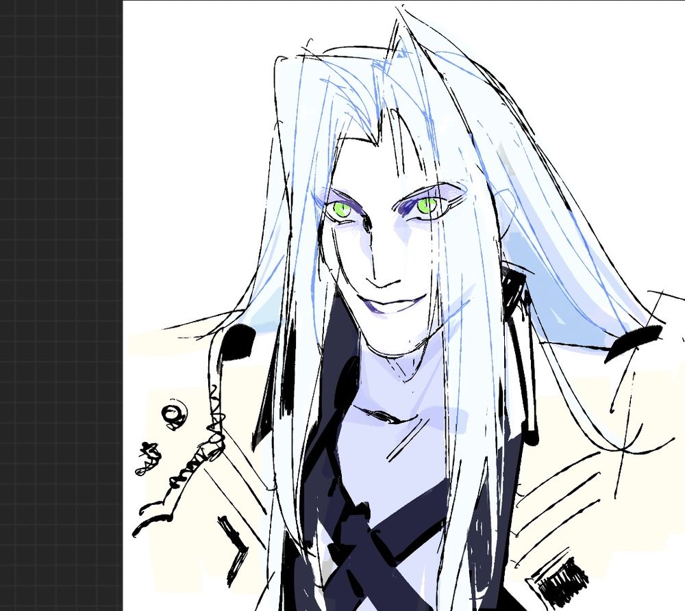 Sketch of Sephiroth smiling like a crazy woman because she is one 