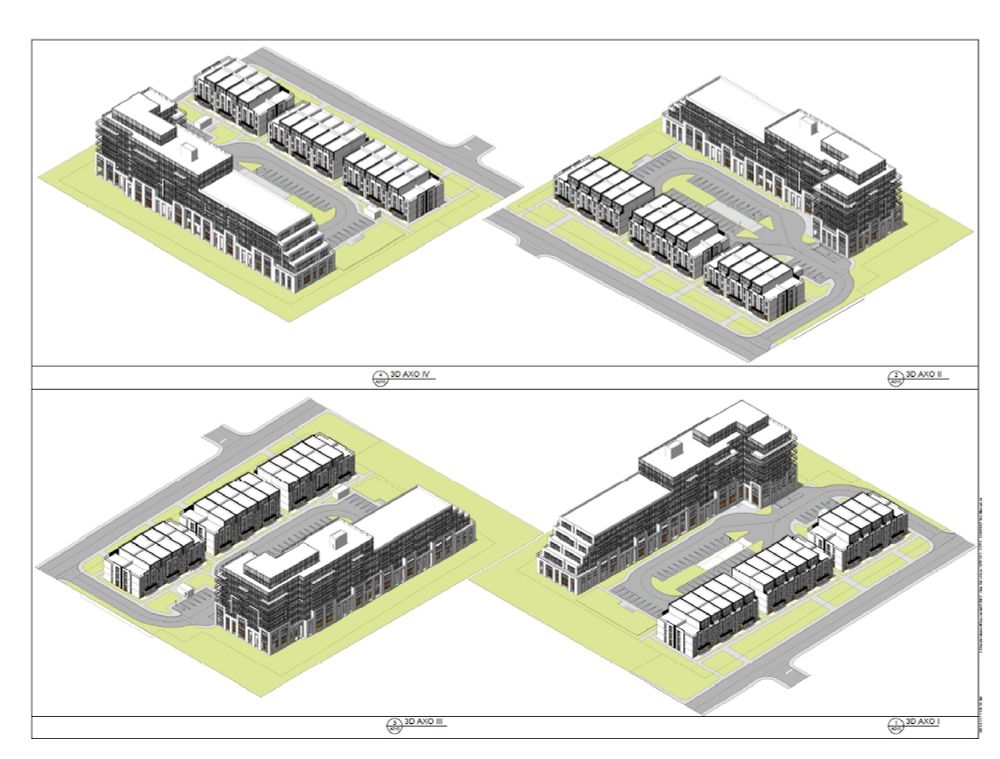 Proposed development that is a small 8 storey apartment and some 4 storey townhomes.