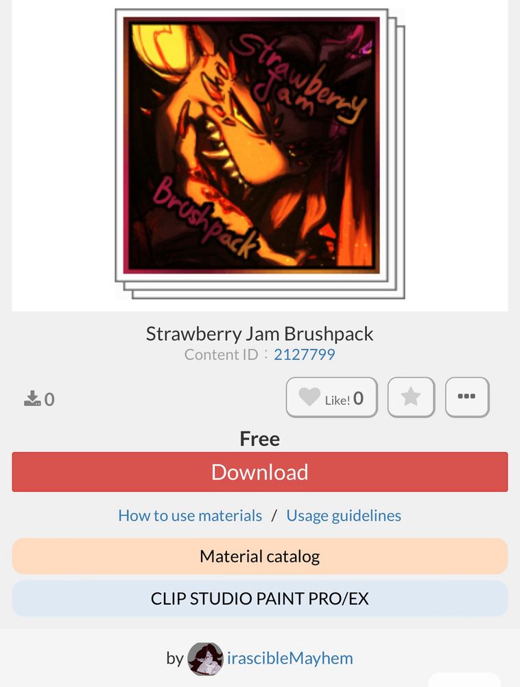 A screenshot of the Strawberry Jam brush pack on the clip asset store (Content ID : 2127799)