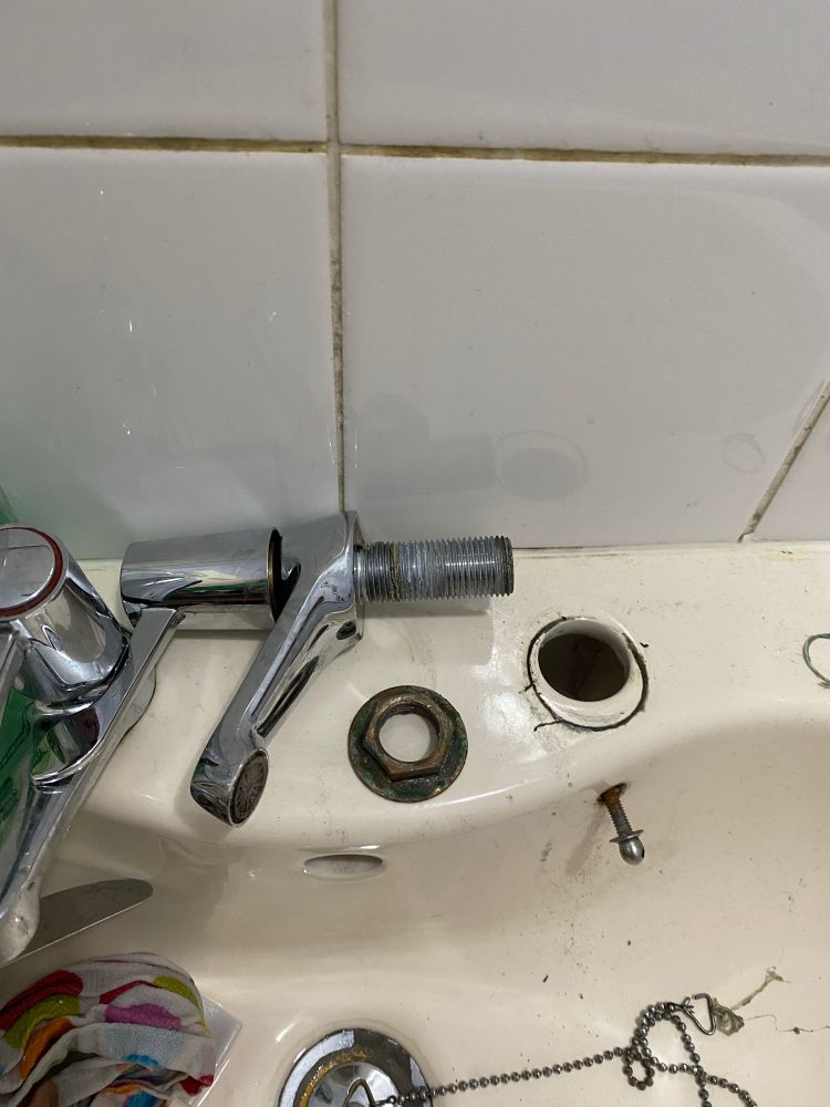 Sink with one tap removed