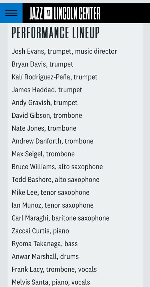 Josh Evans Big Band roster