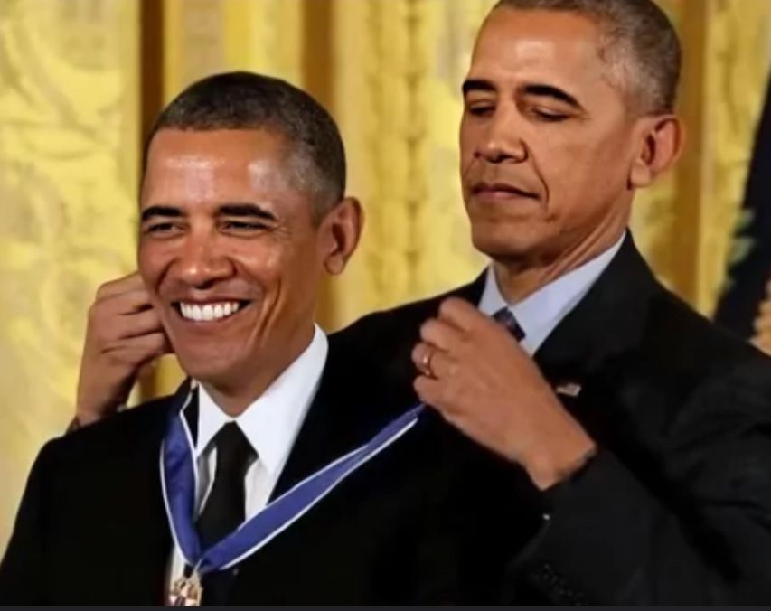 Obama giving Obama a medal