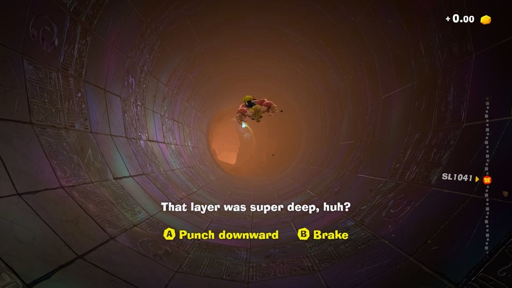 Donkey Kong & Pauline fall through a sinkhole in the Underground World.

Pauline: “That layer was super deep, huh?”

Screenshot from Donkey Kong Bananza.