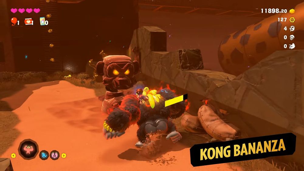 Donkey Kong enhanced with a "Kong Bananza" transformation, turning him into a super powerful version of himself with a bare, sculpted ass. These are the things that people pay me money to observe. Screen grab from the Donkey Kong Bananza Direct.