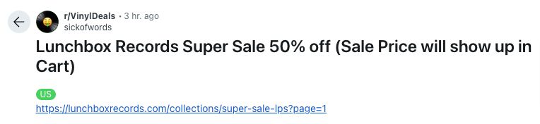 Lunchbox Records 50% off vinyl sale