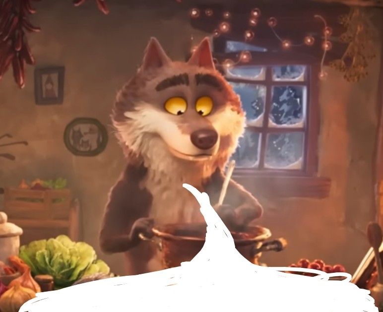 Screenshot from that Intermarché ad with the vegan-ish (except fish) wolf. A comic book bubble is coming from him, with the body being below him into the quoted post.