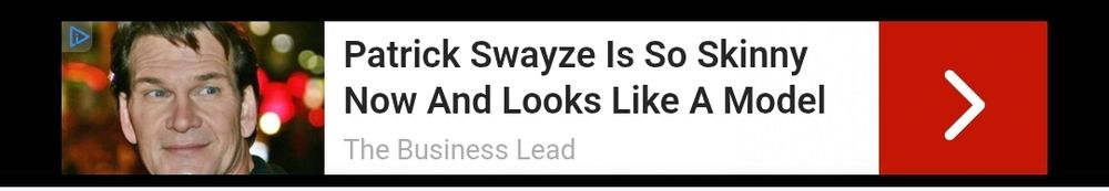 A banner ad for The Business Lead, with a picture of Patrick Swayze on the left, a wire arrow on a red background on the right, and the headline 