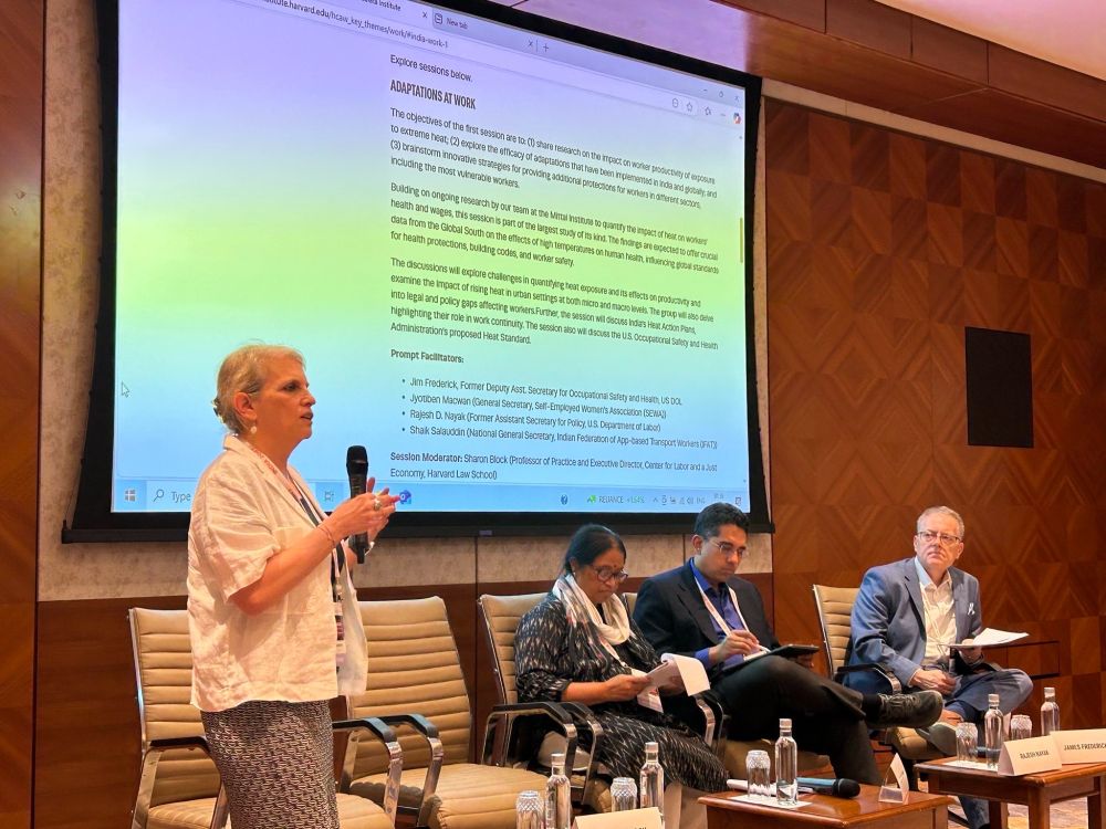 Sharon Block moderating a panel on the effects of extreme heat on workers at India 2047. 