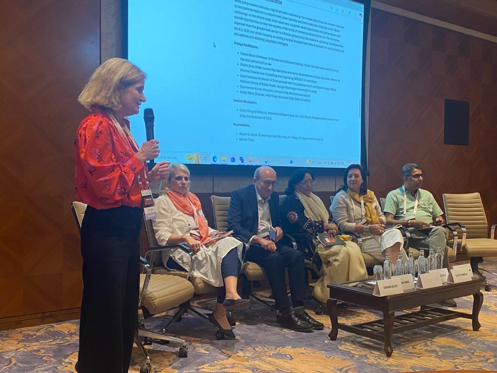 Sharon Block and Rajesh Nayak on a panel about the effects of extreme heat on workers at India 2047. 