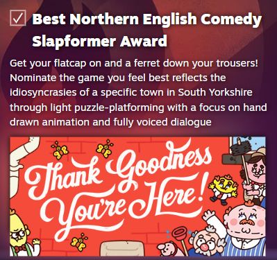 clearly doctored screenshot of the Steam award nomination page showing a 'Best Northern English Comedy Slapformer Award'