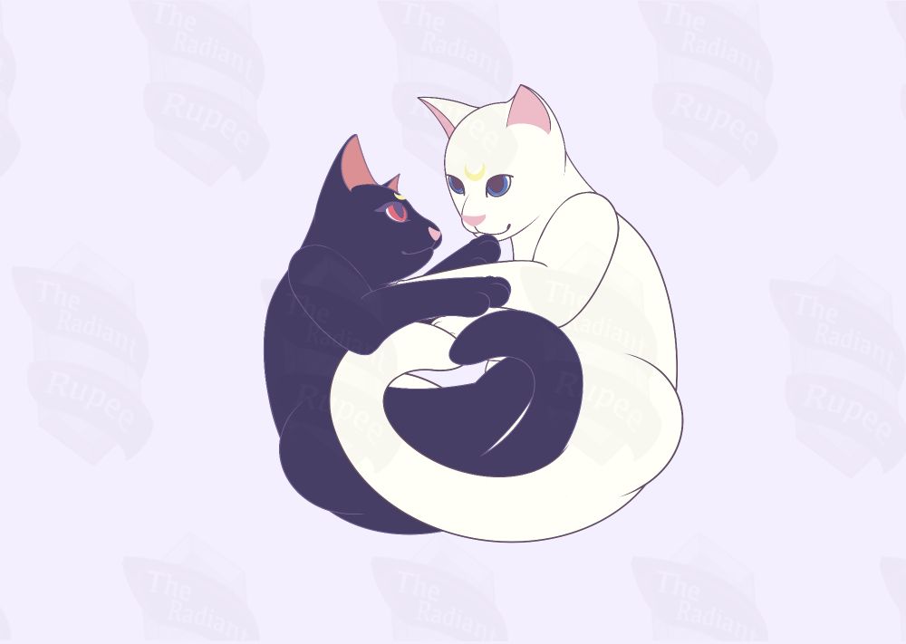 Luna and Artemis from Sailor Moon. Black cat. White cat. Magical girl.